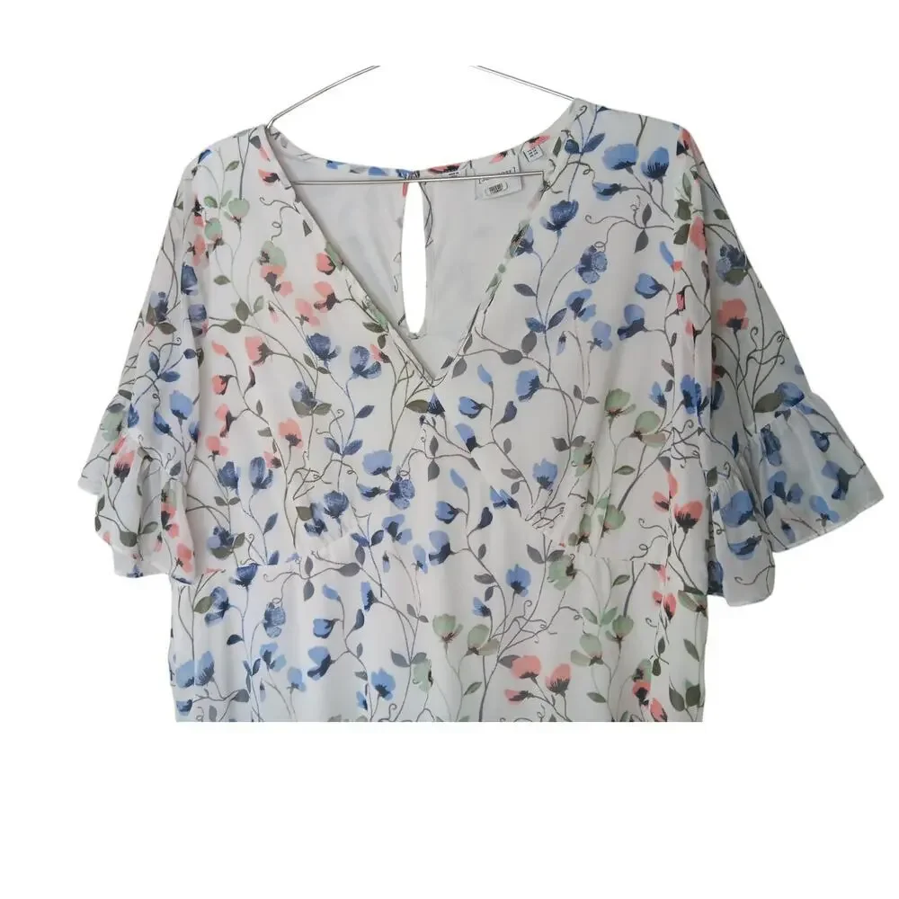Junarose Women’s Dress 14 Floral Ruffle Hem Short Sleeve Above Knee Boho Spring - Picture 4 of 15